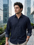 Plus Men's Dark Blue Regular Fit Full Sleeve Solid Denim Shirt