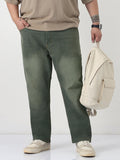 Plus Men's Dark Grey Straight Fit Heavy Washed Jeans Stretchable