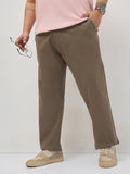 Plus Men's Dark Taupe Straight Fit Mid Rise Cotton Casual Chinos Trousers Stretch