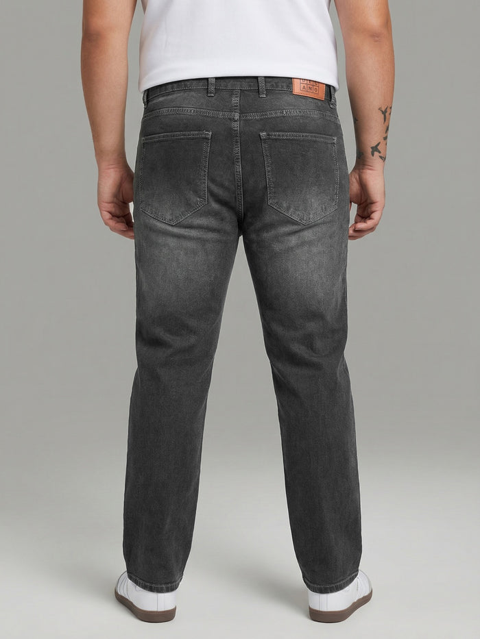 Plus Men's Grey Relaxed Fit Washed Denim Jeans Non-Stretchable