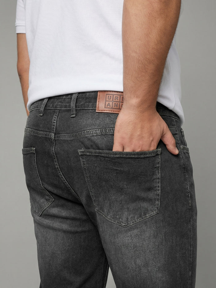 Plus Men's Grey Relaxed Fit Washed Denim Jeans Non-Stretchable