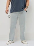 Plus Men's Ice Grey Regular Fit Towel Washed Yellow Tint Denim Jeans Stretchable