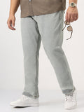 Plus Men's Ice Grey Straight Fit Heavy Washed Jeans Stretchable