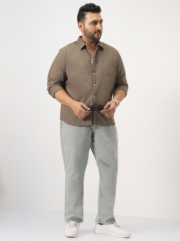 Plus Men's Ice Grey Straight Fit Heavy Washed Jeans Stretchable