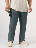 Plus Men's Light Blue Straight Fit Heavy Washed Jeans Stretchable