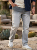 Plus Men's Light Grey Straight Fit Heavy Washed Faded Denim Jeans Stretchable