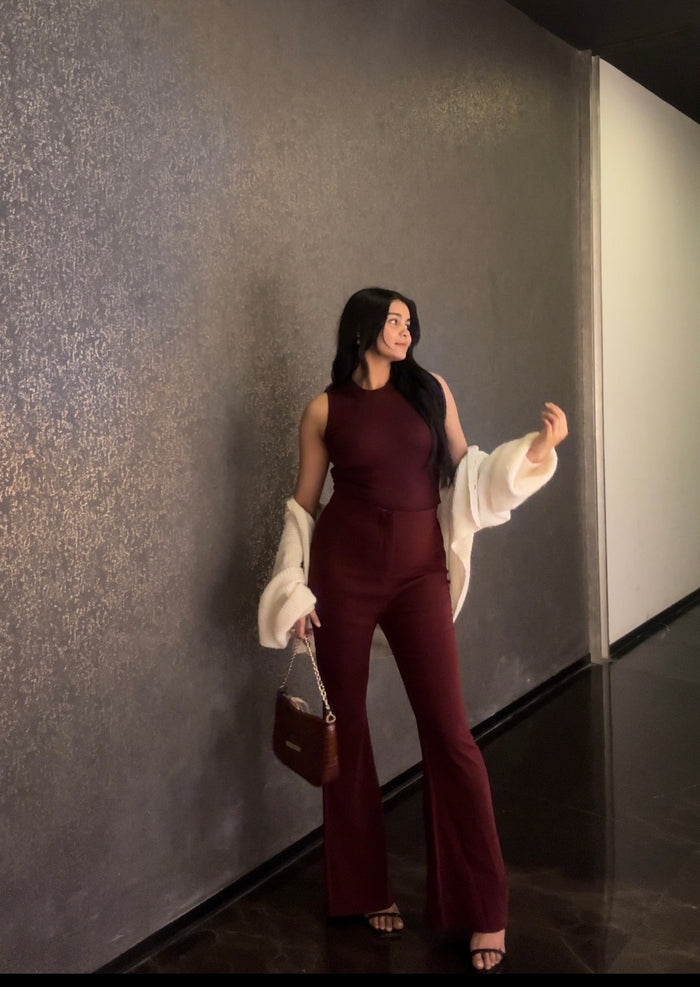 Premium Sculpted Flared Trousers - Cherry Red