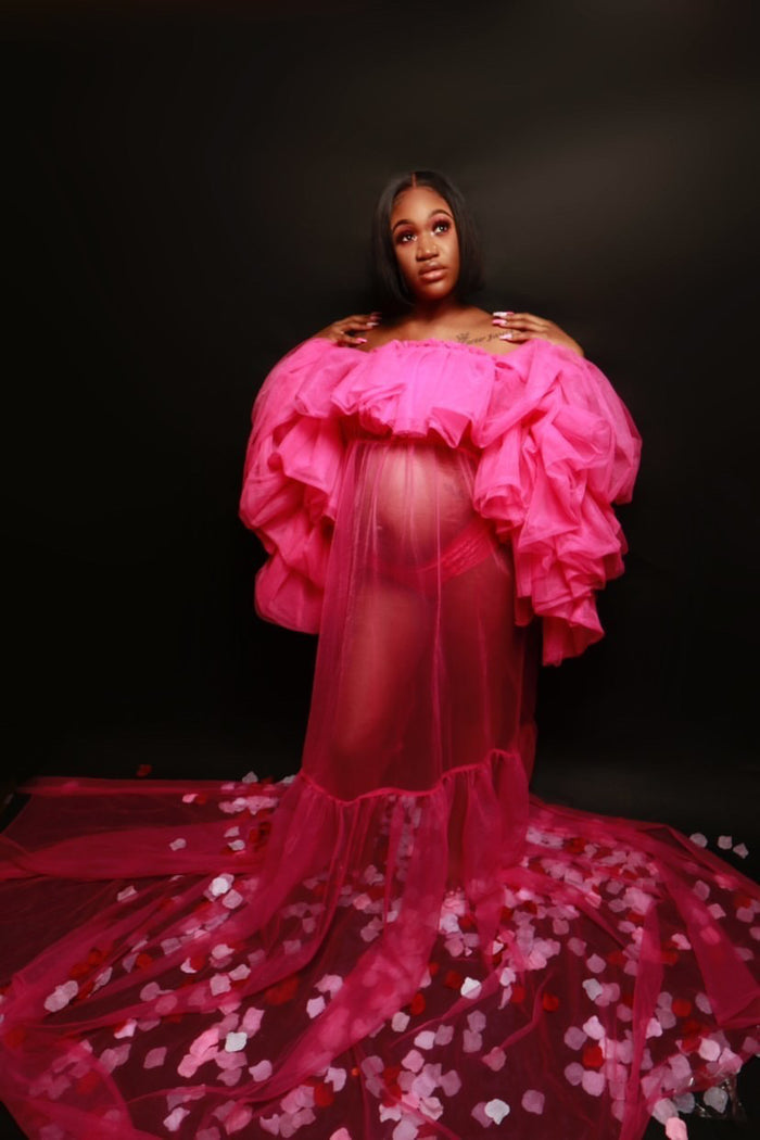 Preona Dress - Open Front Maternity Tulle Gown - Dimaz