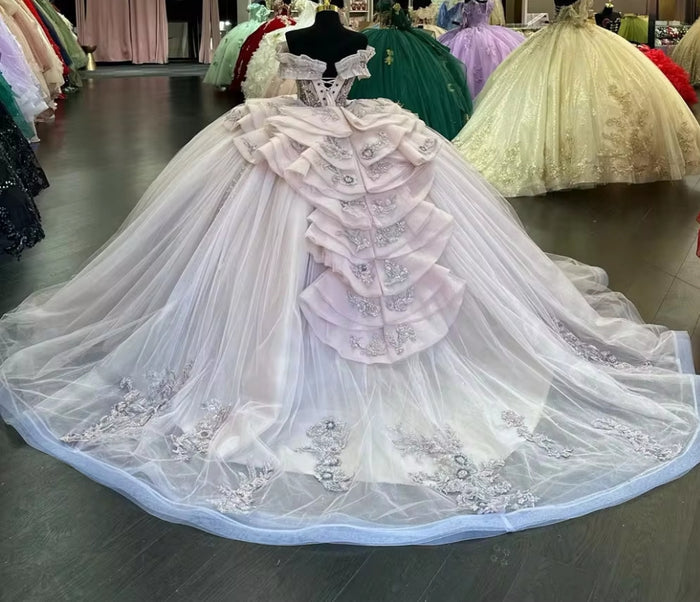 Quinceanera Dress Lace Applique Sequins Beading Mexican Sweet 16 Vestidos De XV 15 Anos Ball Gowns
