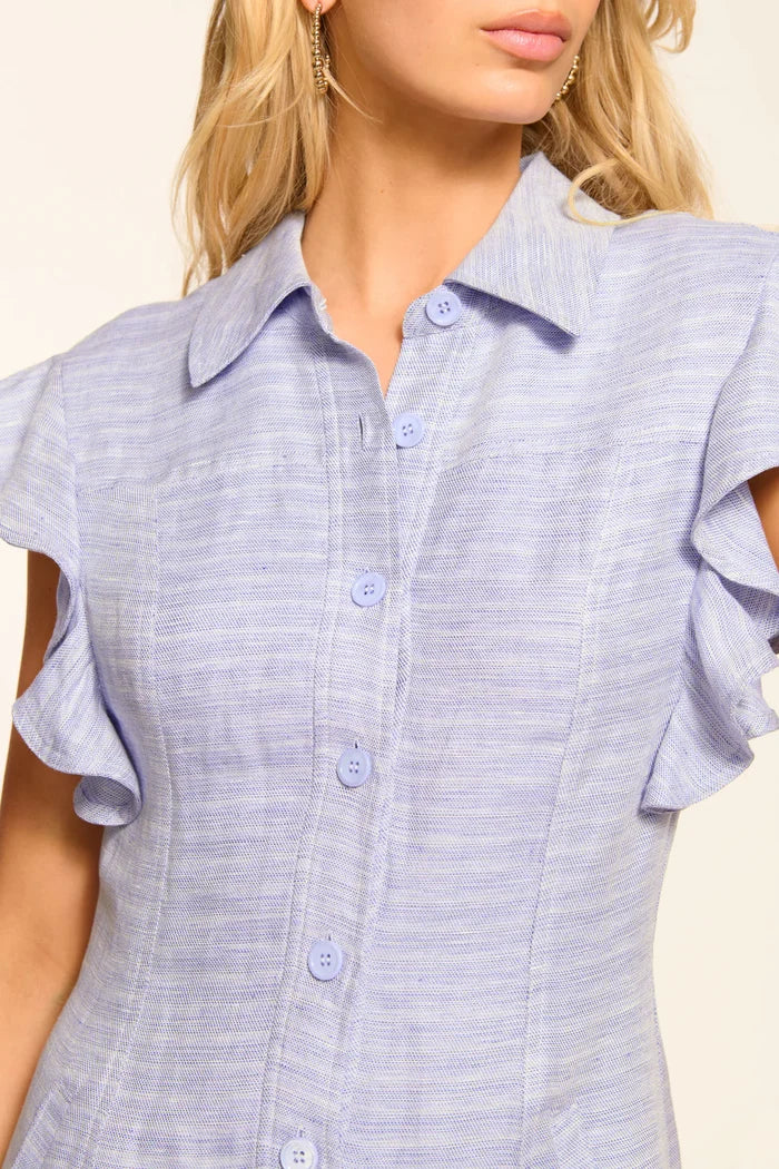 Ra04636 Blue Linen Dress