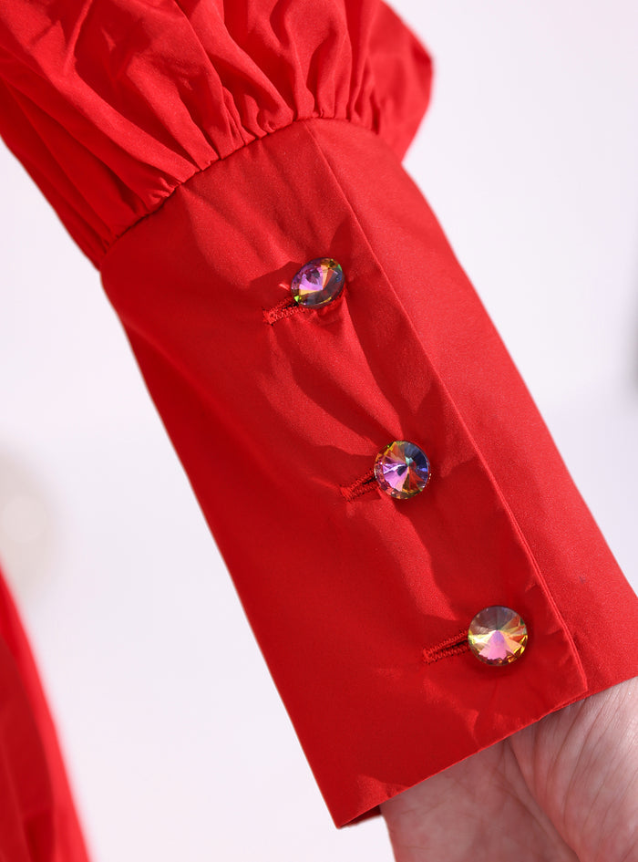 Red Taffeta Cristal Button Maxi Dress - Store WF