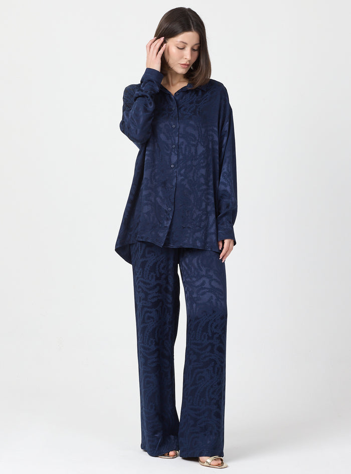 Relaxed Fit Shirt & Elastic Waist Pants Set - Store WF
