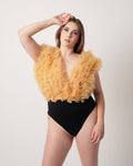 Ruffle Ravish Bodysuit - Deep V Neck & Stretch Fit - Dimaz