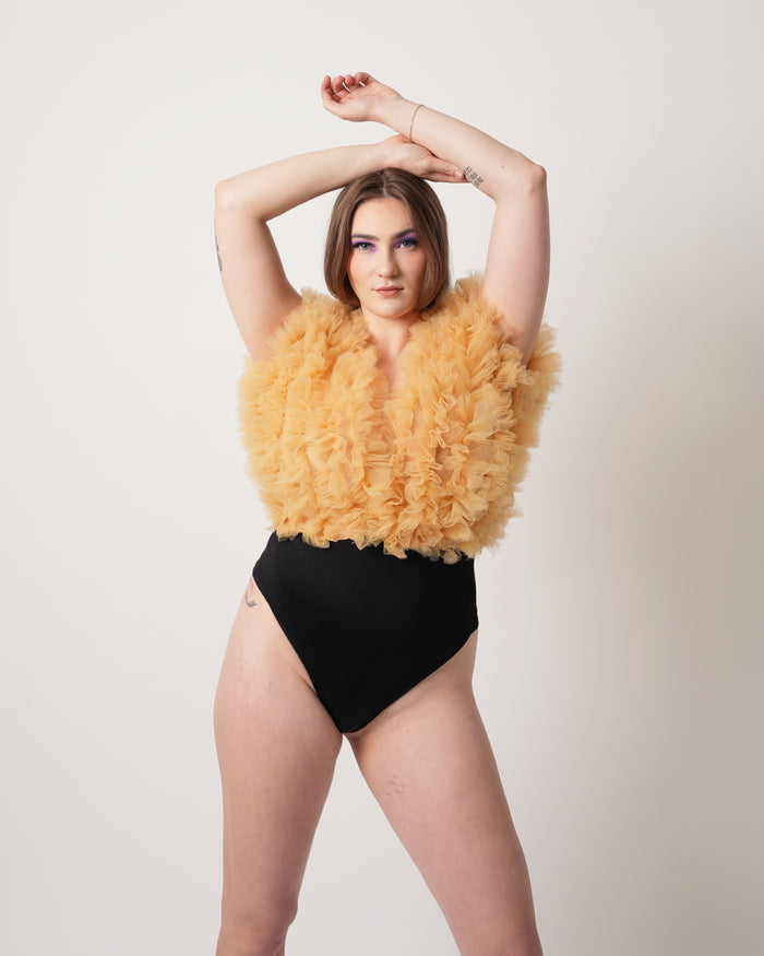 Ruffle Ravish Bodysuit - Deep V Neck & Stretch Fit - Dimaz