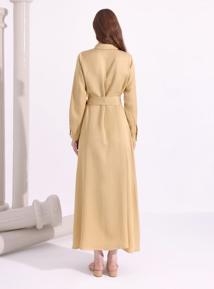 Shirt Neck Belted Maxi Dress - Store WF