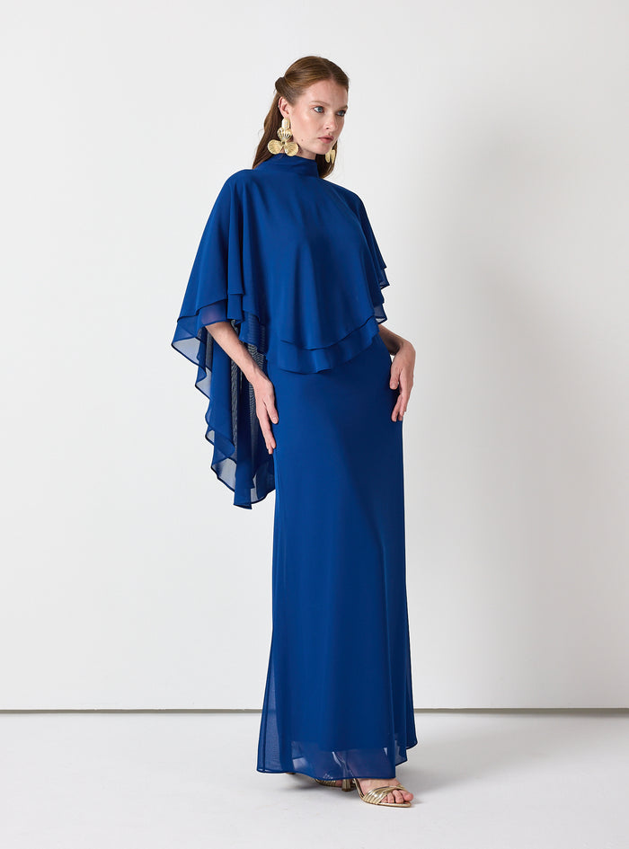 Sky Blue Chiffon Skirt Set with Layered Cape Top - Store WF