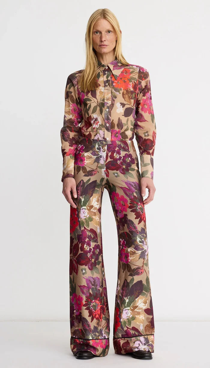 Sm26032 Brown Floral Point Collar Shirt