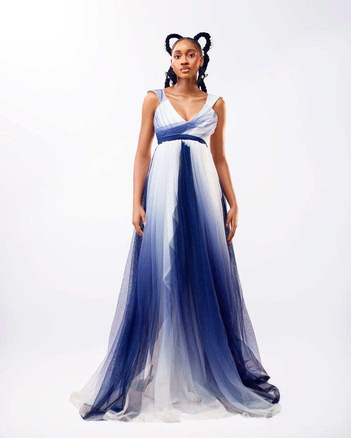 Sofia Dress - Blue and White Ombre Tulle Dress - Dimaz