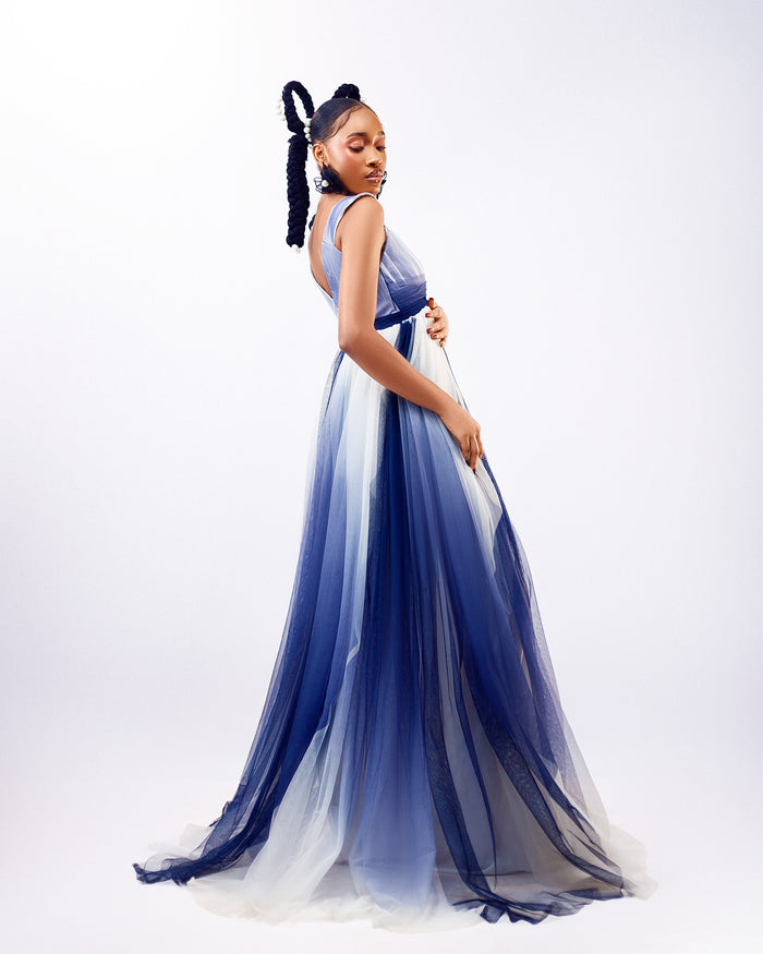 Sofia Dress - Blue and White Ombre Tulle Dress - Dimaz