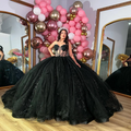Sparkly Black Quincenara Dresses Sweetheart Appliqued Beads Sweet 16 Prom Gowns Pageant Dress