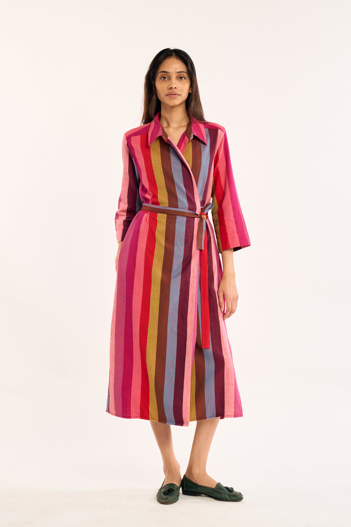 STELLA WRAP DRESS | MARGO	STRIPES