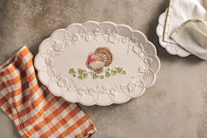 Stoneware Scalloped Turkey Platter