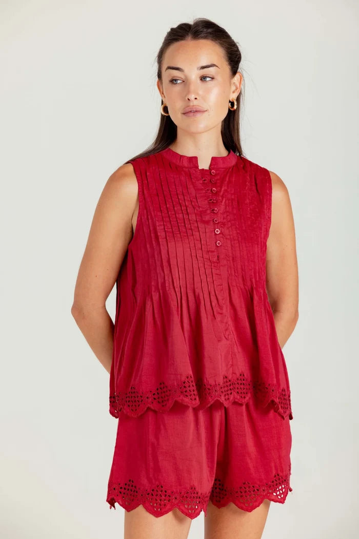 Su032 Red Eyelet Top