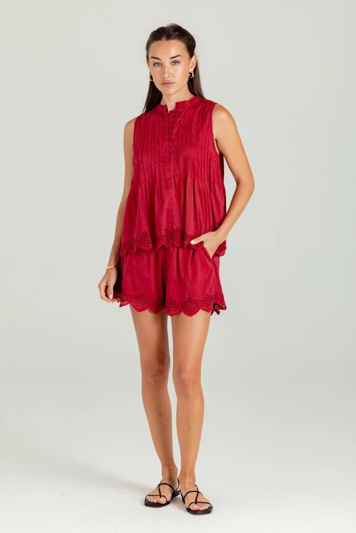 Su032 Red Eyelet Top