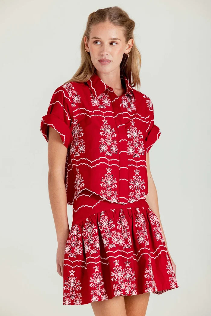 Su056 Embroidered Red Skirt