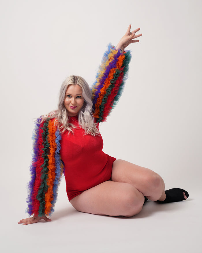 Sugar Spectrum Bodysuit, rainbow sleeve detail