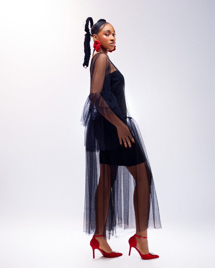 Sunlit Dream Dress - Sheer Tulle Long Sleeve Dress - Dimaz