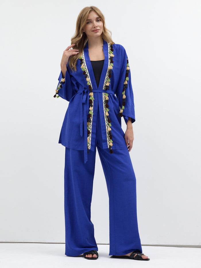 Tassel Kimono & Trouser Set Blue - Store WF