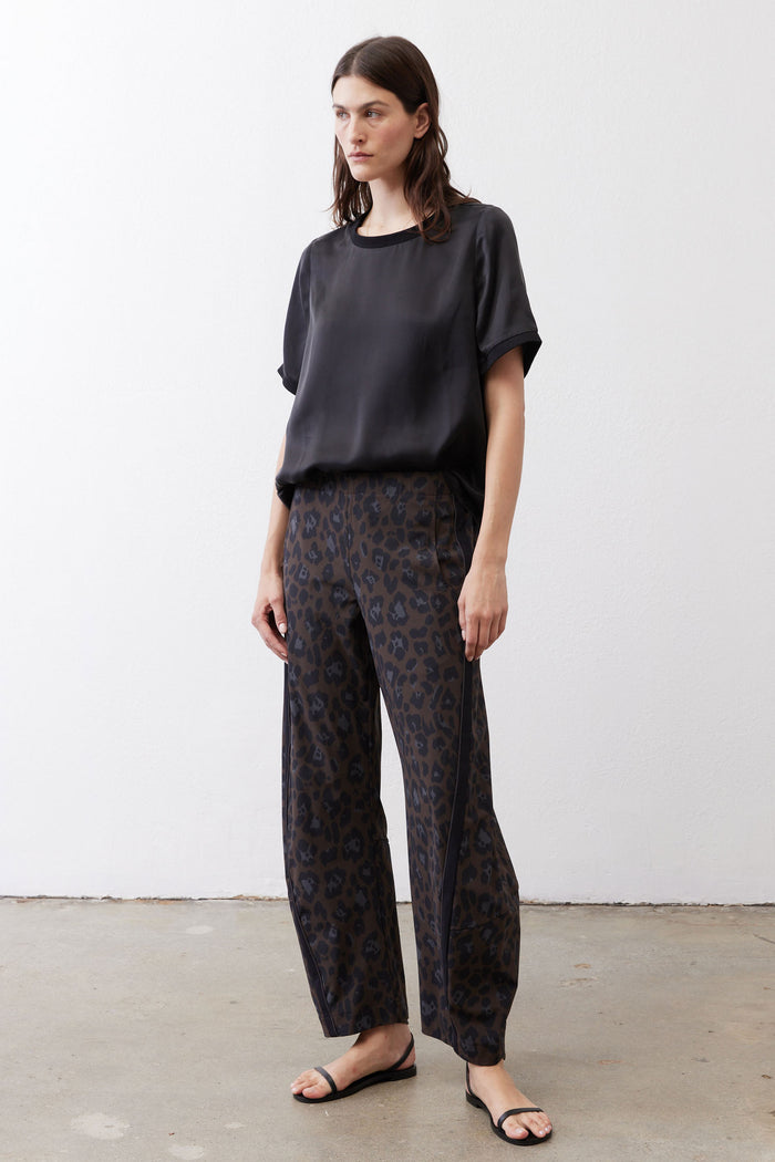 Leopard-print loose work pants with side stripe, wide leg