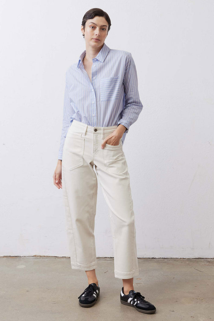 Vintage white wash slouchy jeans, relaxed straight cut with button closure