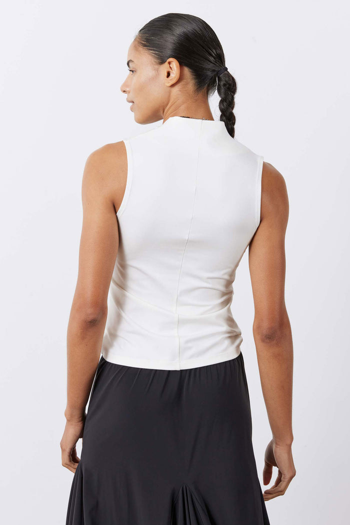 White back view of sculpted sleeveless V-neck tank top