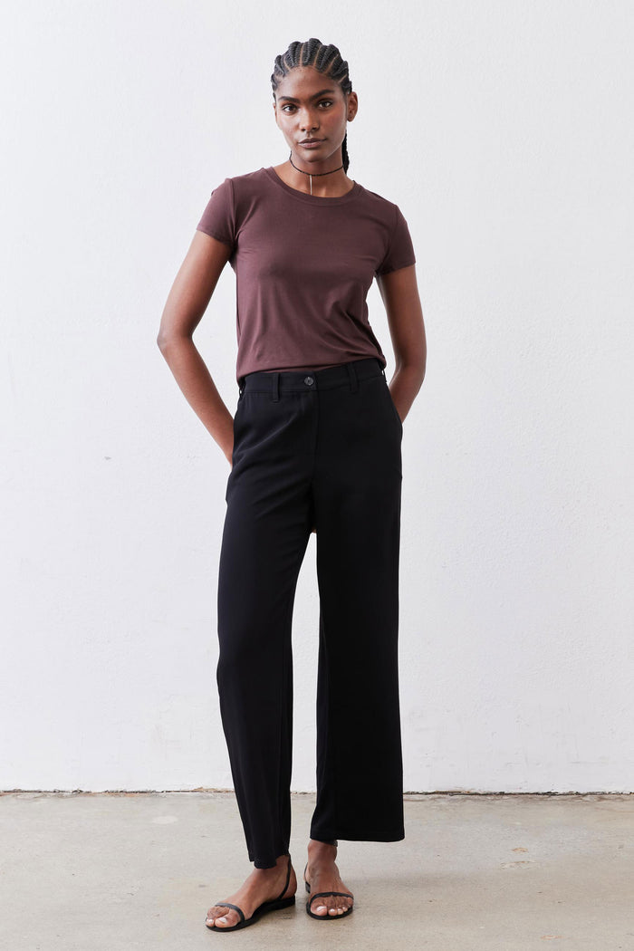 Cocoa short-sleeve crew neck tee, front view with smooth drape