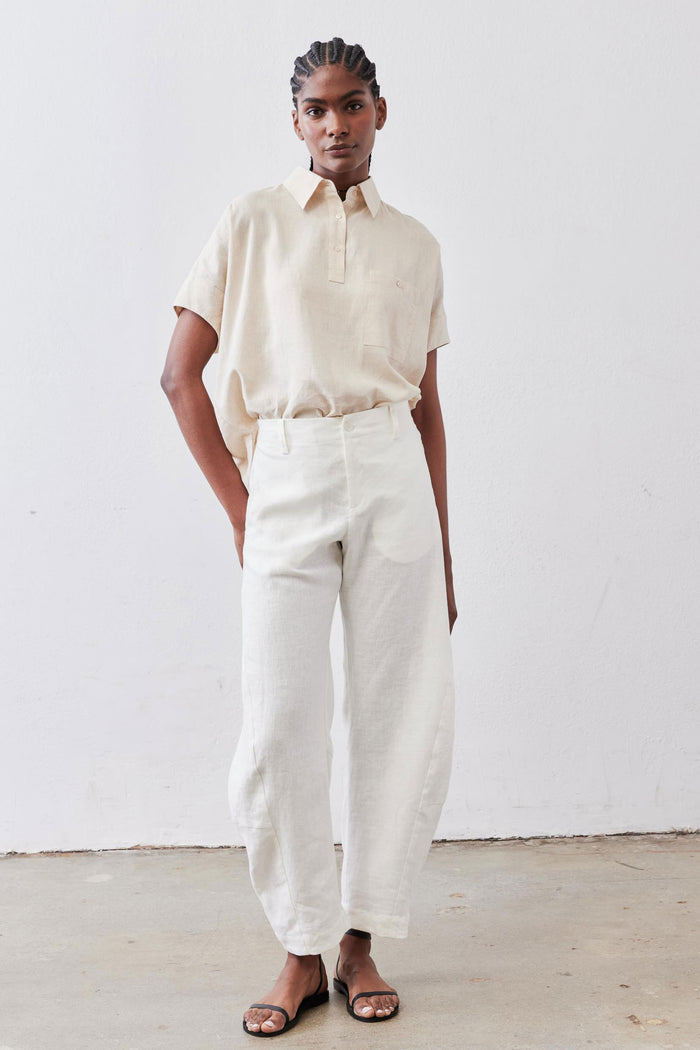 Vintage white loose linen pants with drawstring waist and side pockets