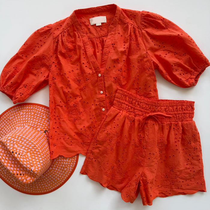 Tr1466 Orange Eyelet Top
