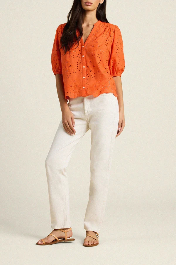 Tr1466 Orange Eyelet Top