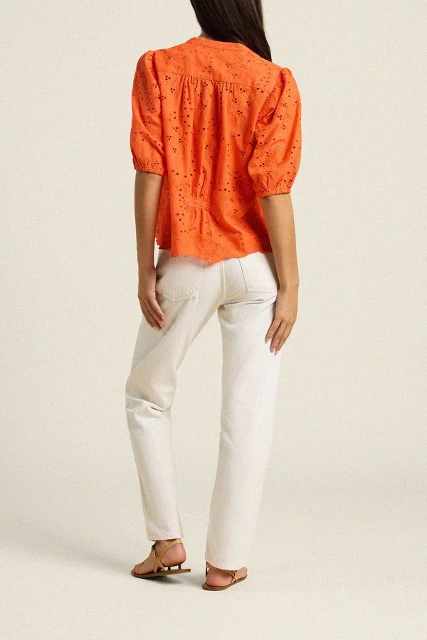 Tr1466 Orange Eyelet Top