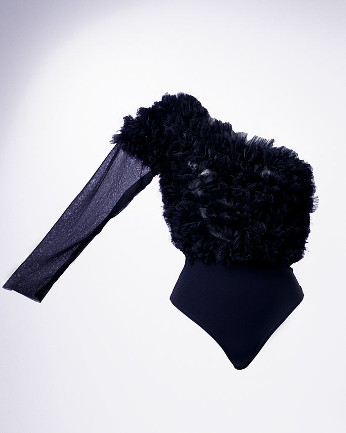 Ukiyo Bodysuit - One Shoulder Tulle Ruffle Bodysuit - Dimaz