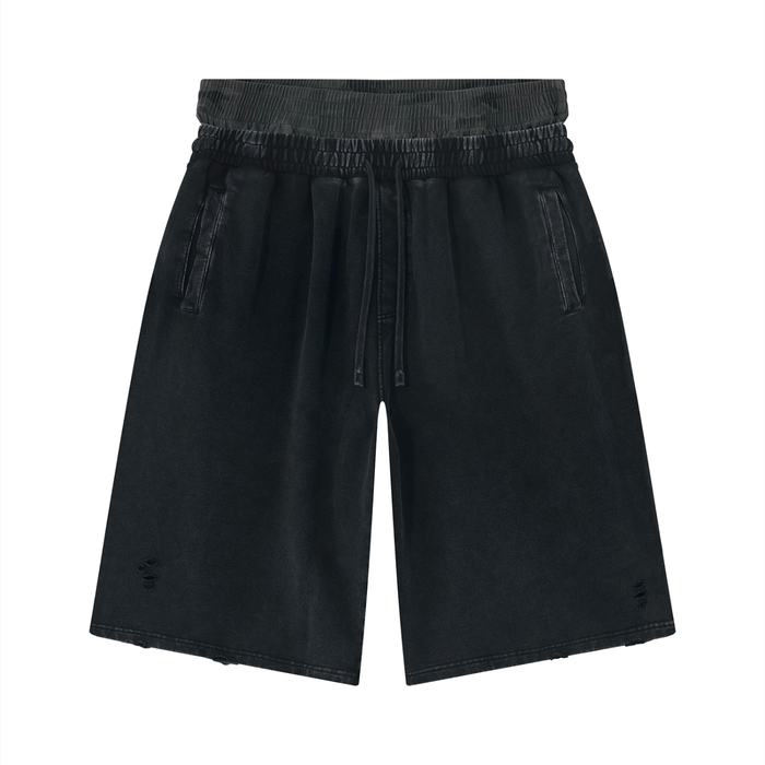 Unisex Vintage Wash Distressed Wide Leg Shorts