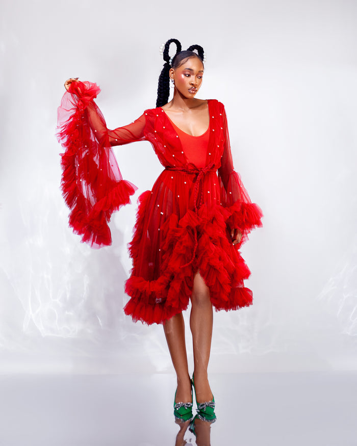 Valentina Pearl Tulle Robe - Dimaz