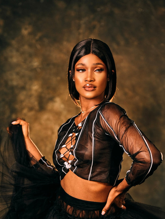 Vixen Top - Sheer Lace-Up Tulle Blouse - Dimaz