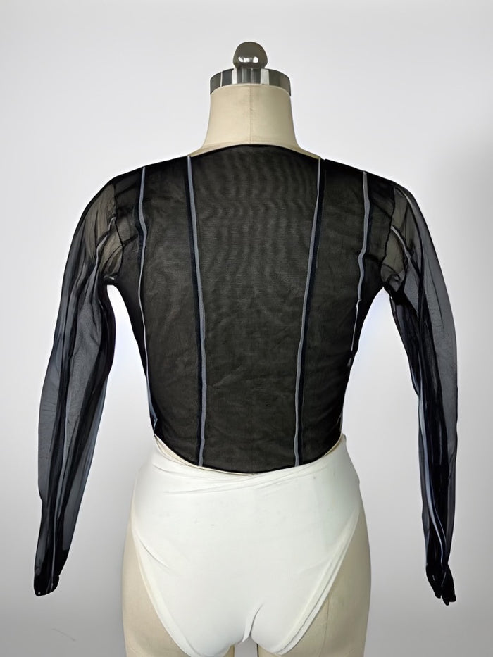 Vixen Top - Sheer Lace-Up Tulle Blouse - Dimaz