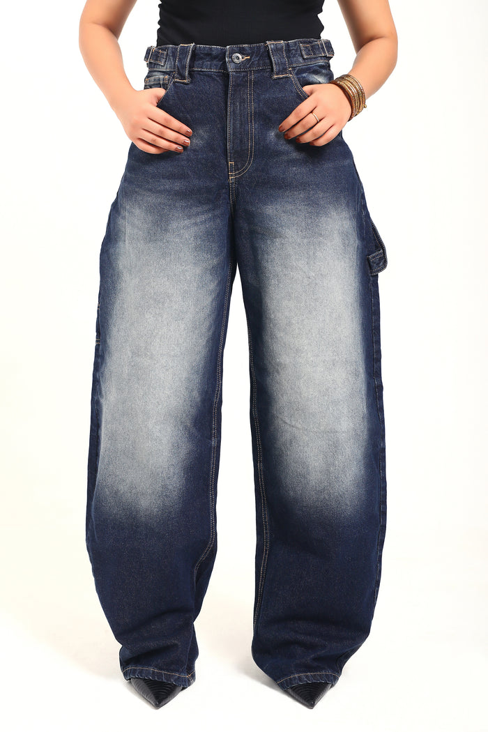 Washed Blue Adjustable waist Denim