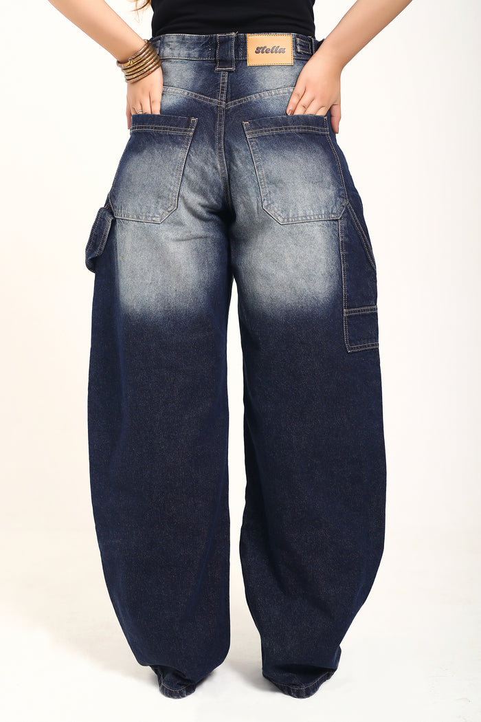 Washed Blue Adjustable waist Denim
