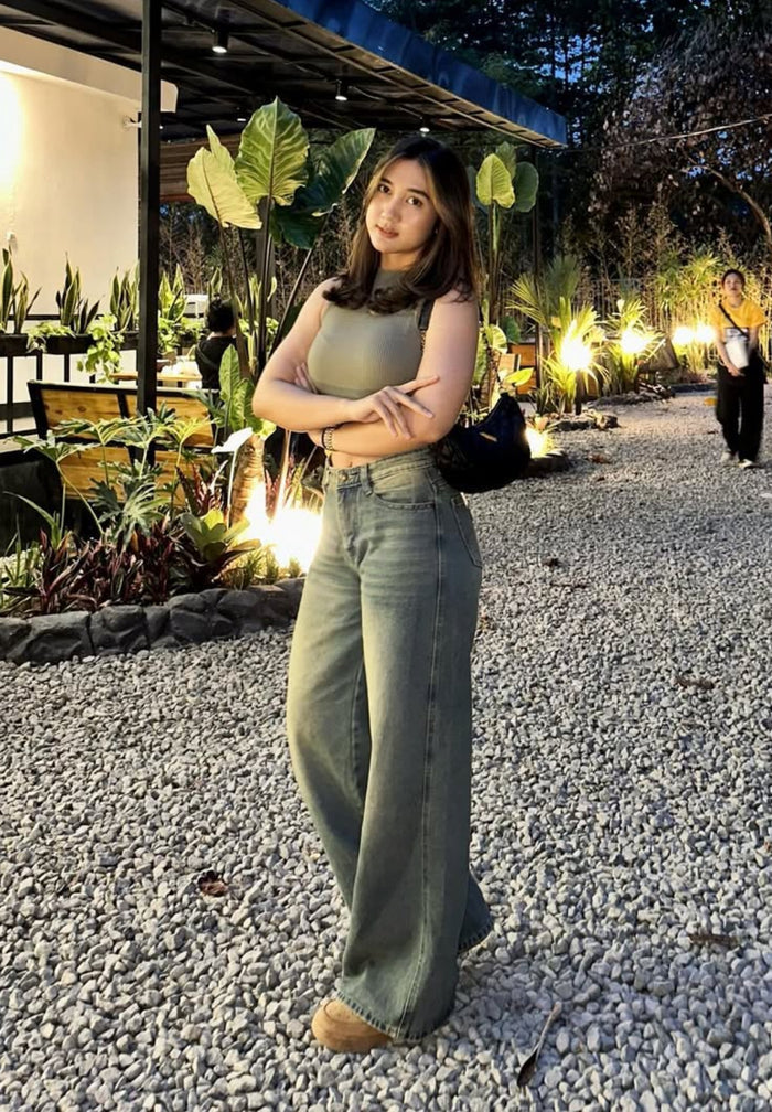 Washed Green Regular Straight Jeans