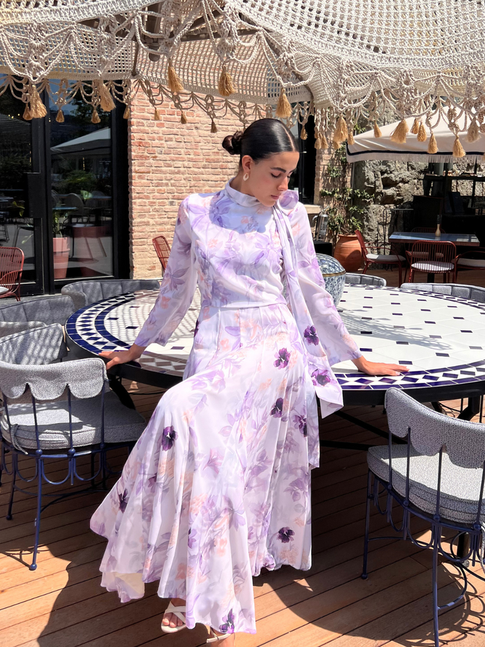 Watercolor Bloom Chiffon Maxi Dress - Store WF