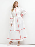 White Cotton Maxi Dress with Pink Grosgrain Trim - Store WF